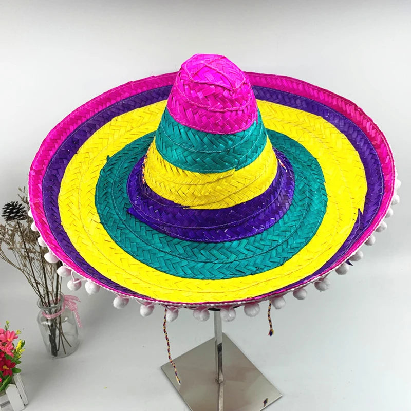 Mexican Party Hat Colorful Wide Brim Straw Hats