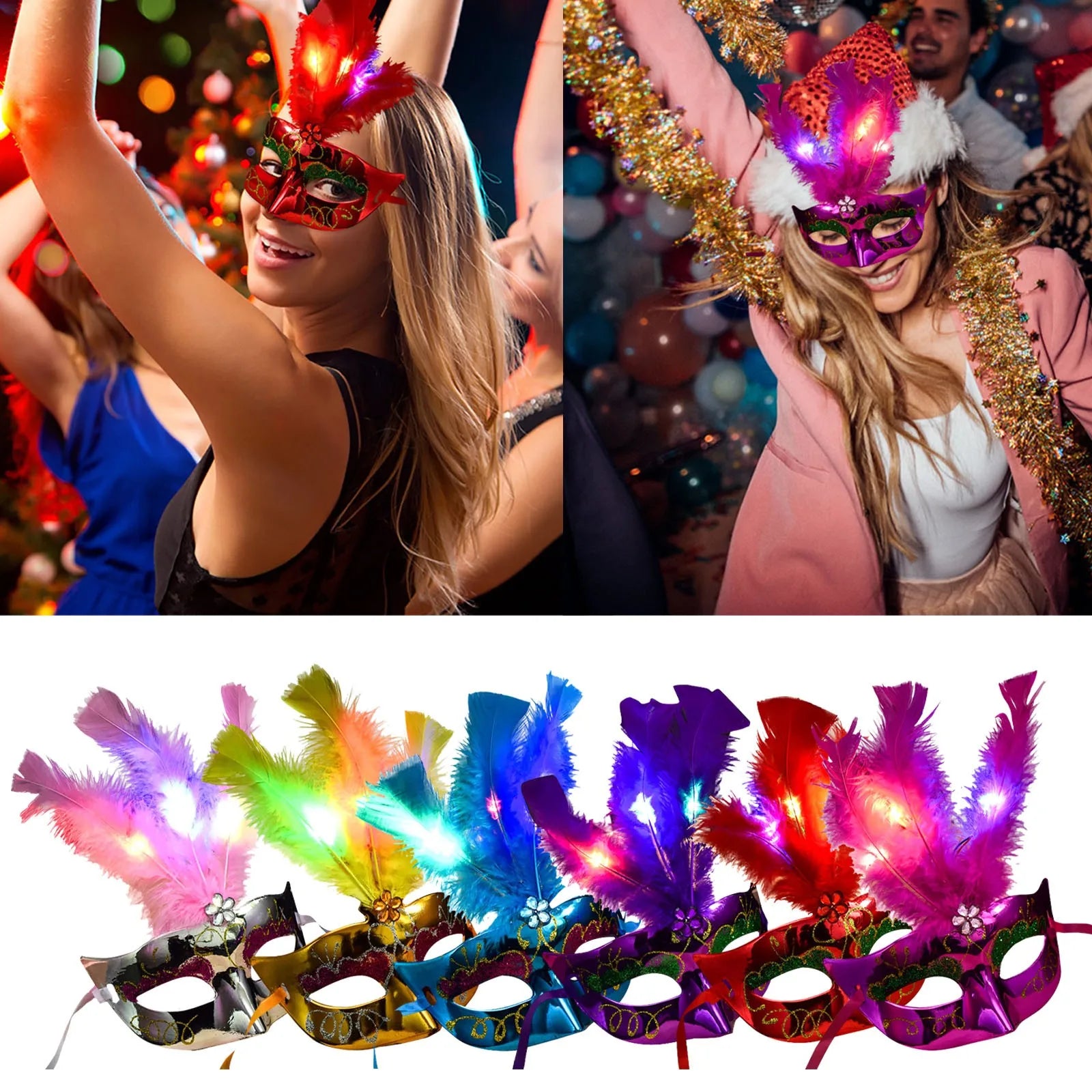 Glowing Feather LED Masks Venice Carnival Halloween