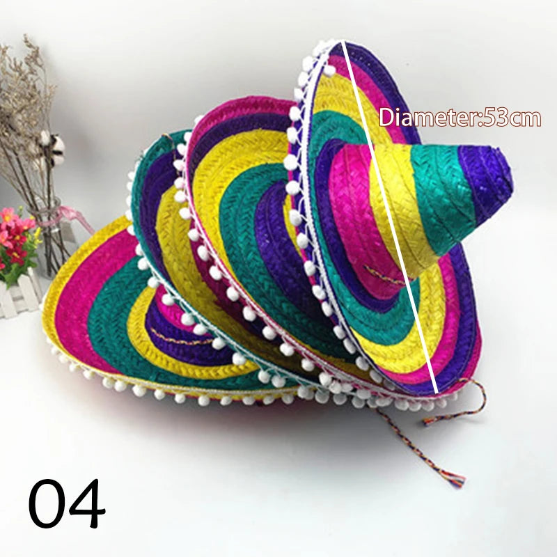 Mexican Party Hat Colorful Wide Brim Straw Hats