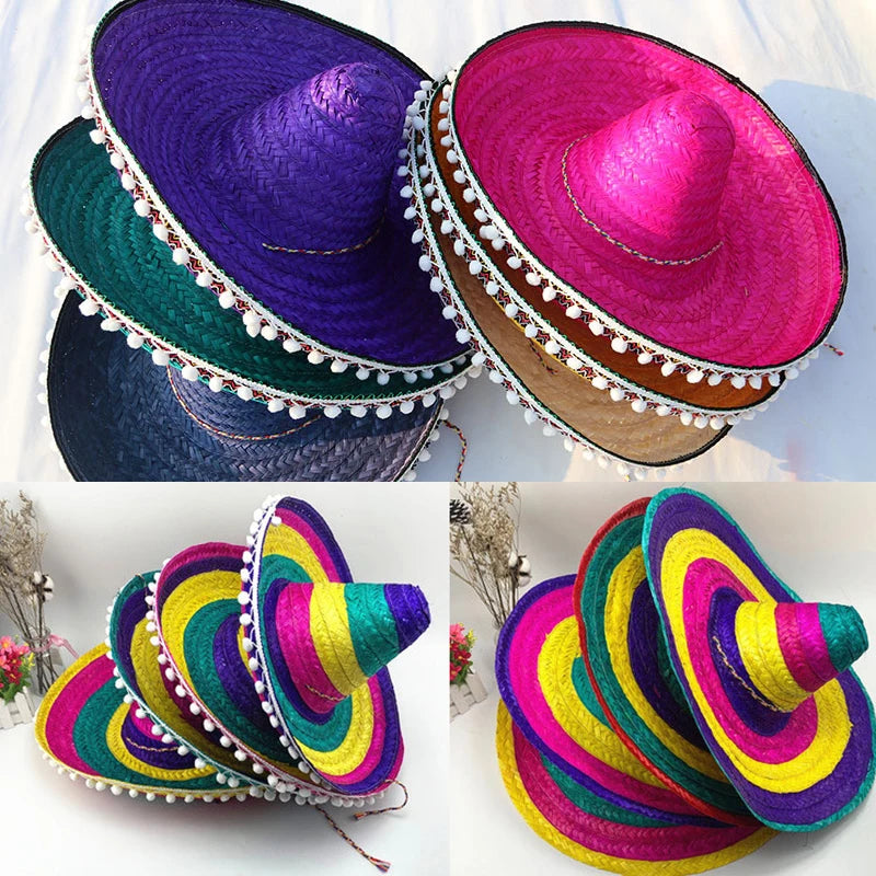 Mexican Party Hat Colorful Wide Brim Straw Hats