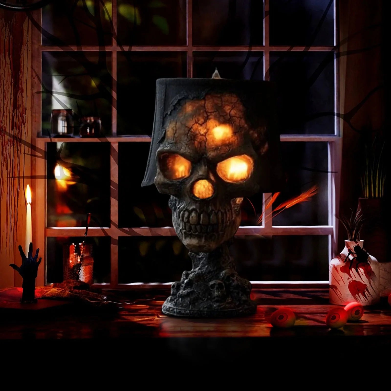 Lava Stone Skull Lamp Horror Halloween Decoration Ambient Lights 3d Hideous And Suffocating Beauty Thrilling Party Decor Prop