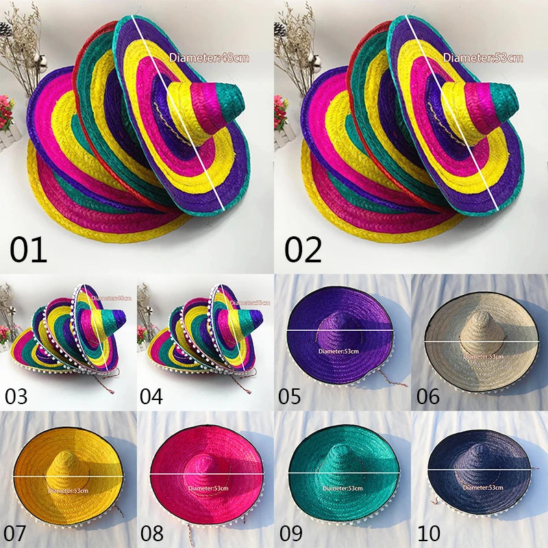 Mexican Party Hat Colorful Wide Brim Straw Hats