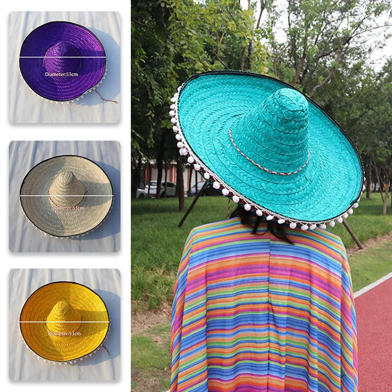 Mexican Party Hat Colorful Wide Brim Straw Hats