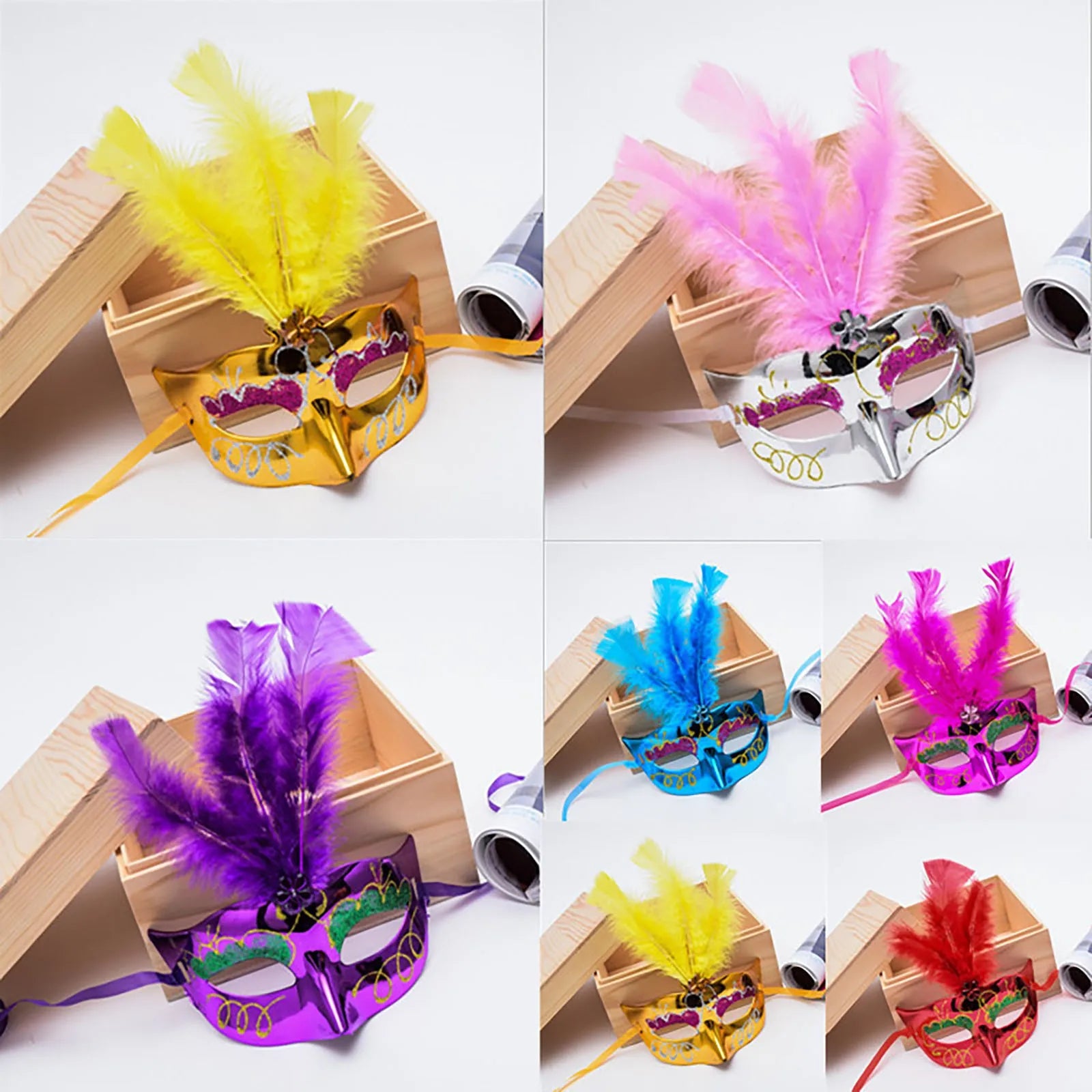 Glowing Feather LED Masks Venice Carnival Halloween