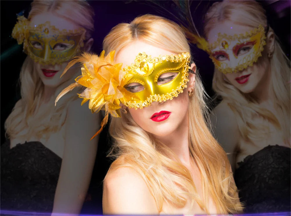 Halloween Masquerade Painted Golden Powder Half-Face Mask