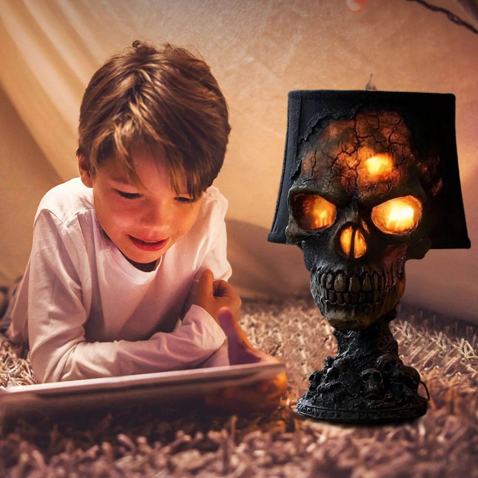 Lava Stone Skull Lamp Horror Halloween Decoration Ambient Lights 3d Hideous And Suffocating Beauty Thrilling Party Decor Prop