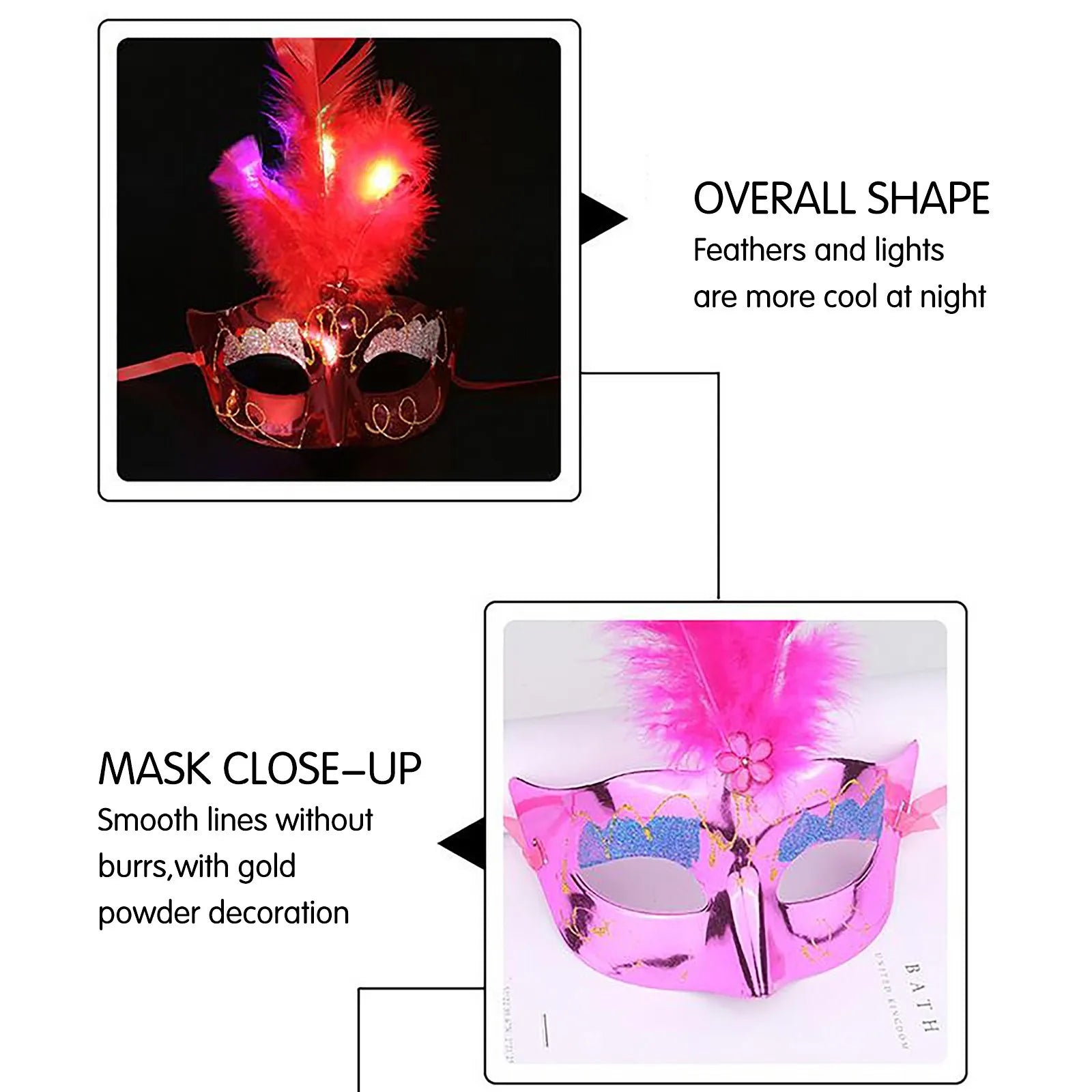 Glowing Feather LED Masks Venice Carnival Halloween