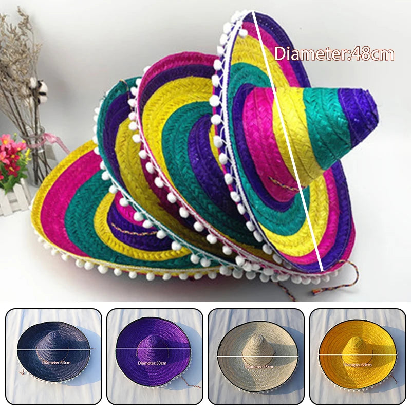 Mexican Party Hat Colorful Wide Brim Straw Hats