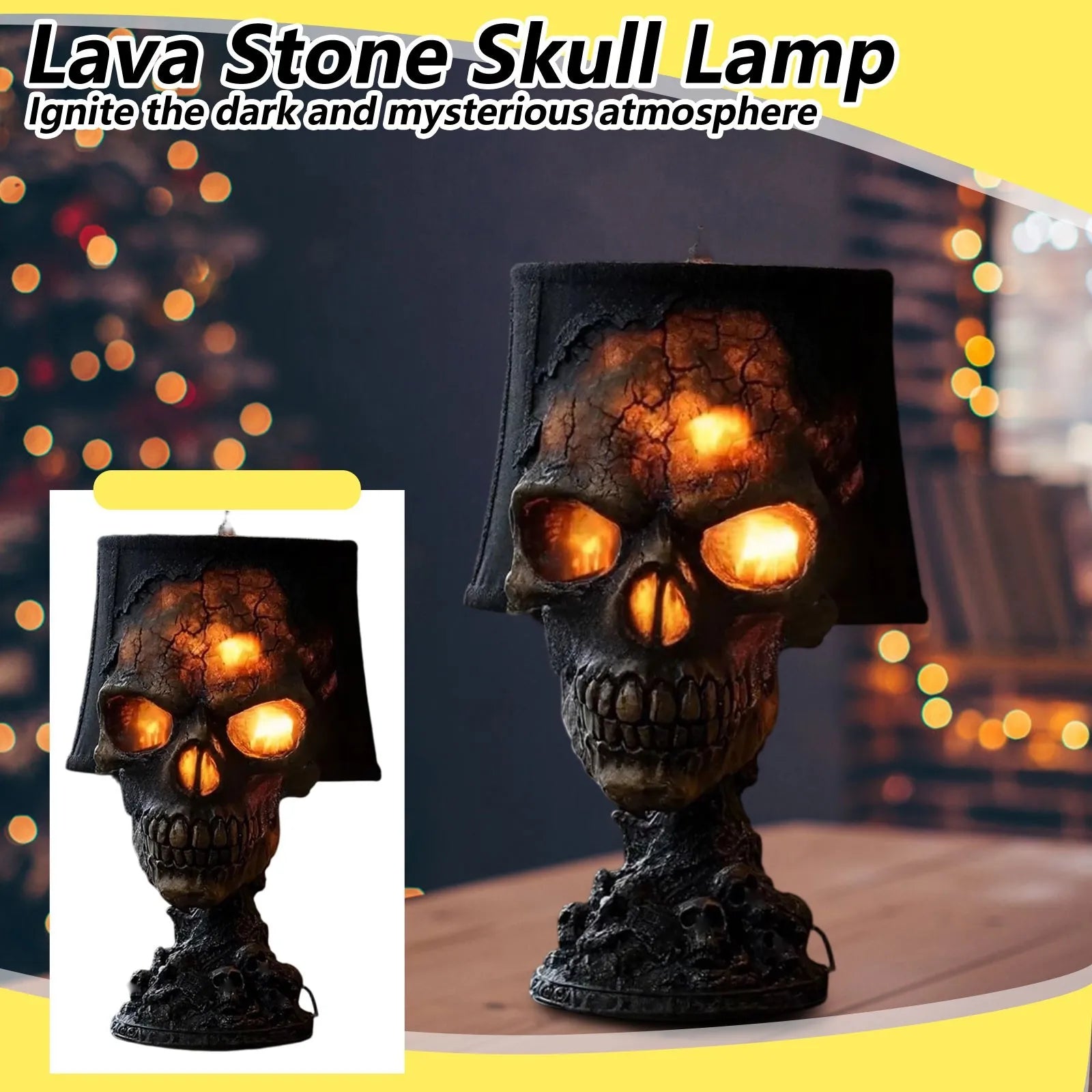 Lava Stone Skull Lamp Horror Halloween Decoration Ambient Lights 3d Hideous And Suffocating Beauty Thrilling Party Decor Prop
