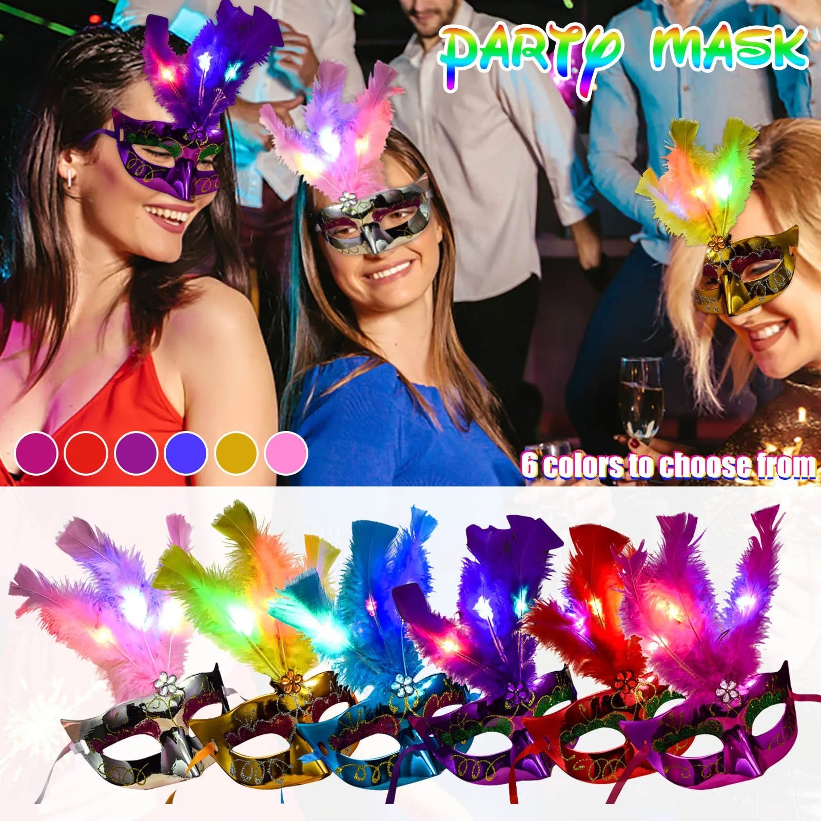 Glowing Feather LED Masks Venice Carnival Halloween