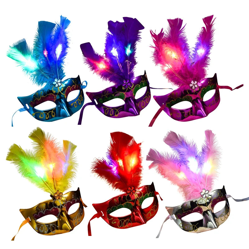 Glowing Feather LED Masks Venice Carnival Halloween