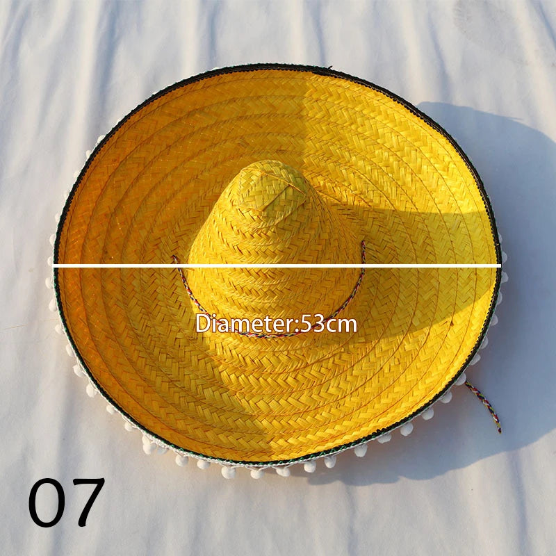 Mexican Party Hat Colorful Wide Brim Straw Hats