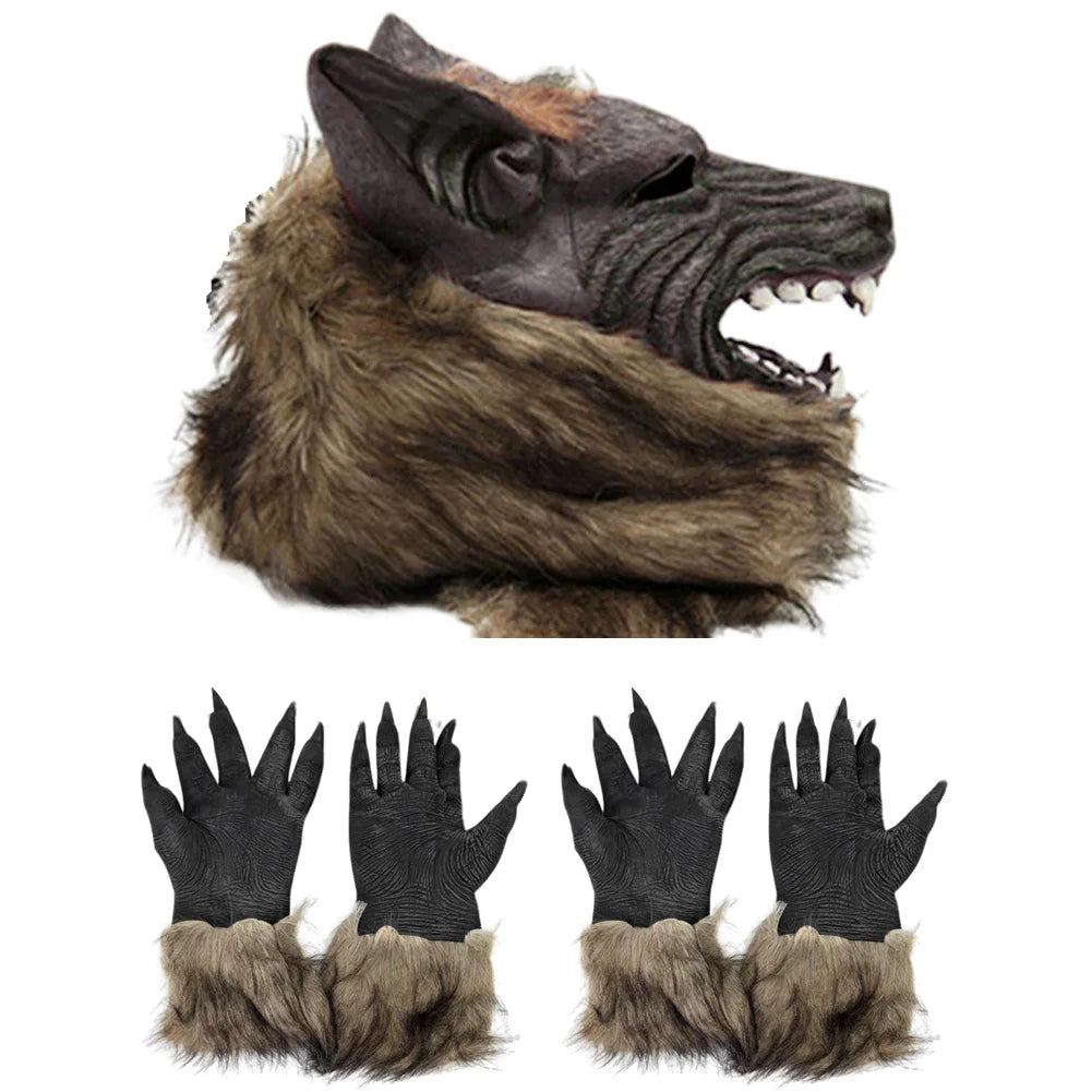 Halloween Horror Plush Wolf Gloves and Mask