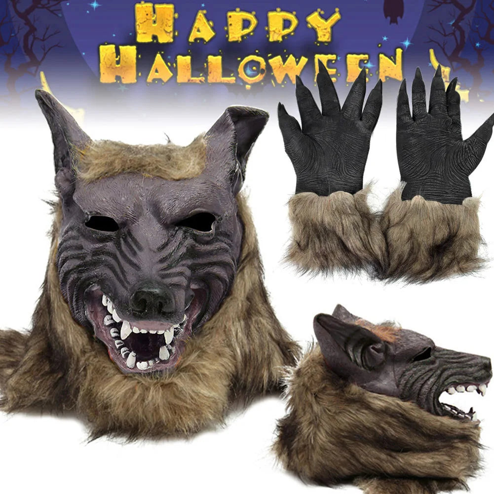 Halloween Horror Plush Wolf Gloves and Mask