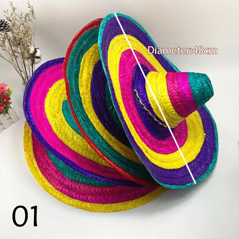 Mexican Party Hat Colorful Wide Brim Straw Hats