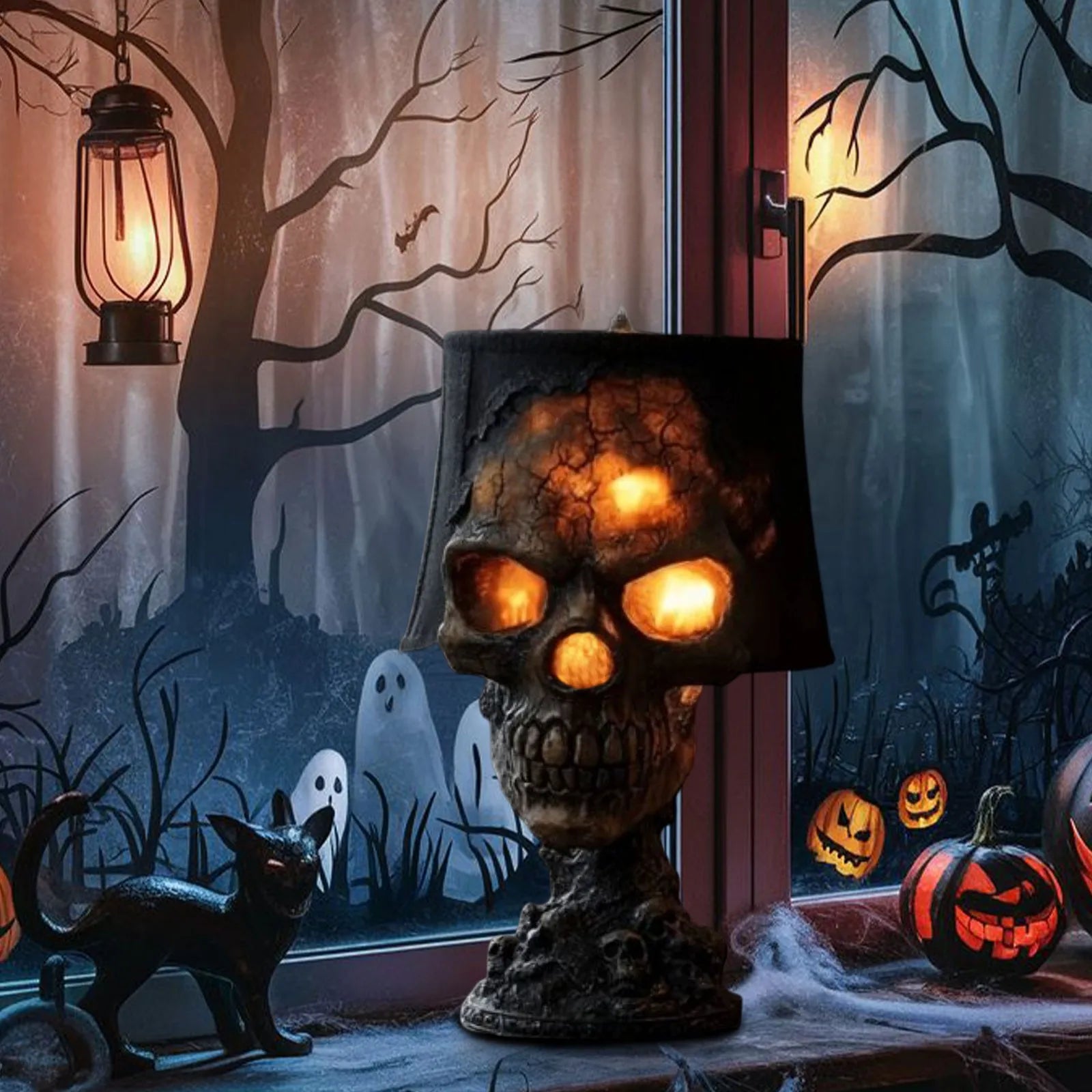 Lava Stone Skull Lamp Horror Halloween Decoration Ambient Lights 3d Hideous And Suffocating Beauty Thrilling Party Decor Prop